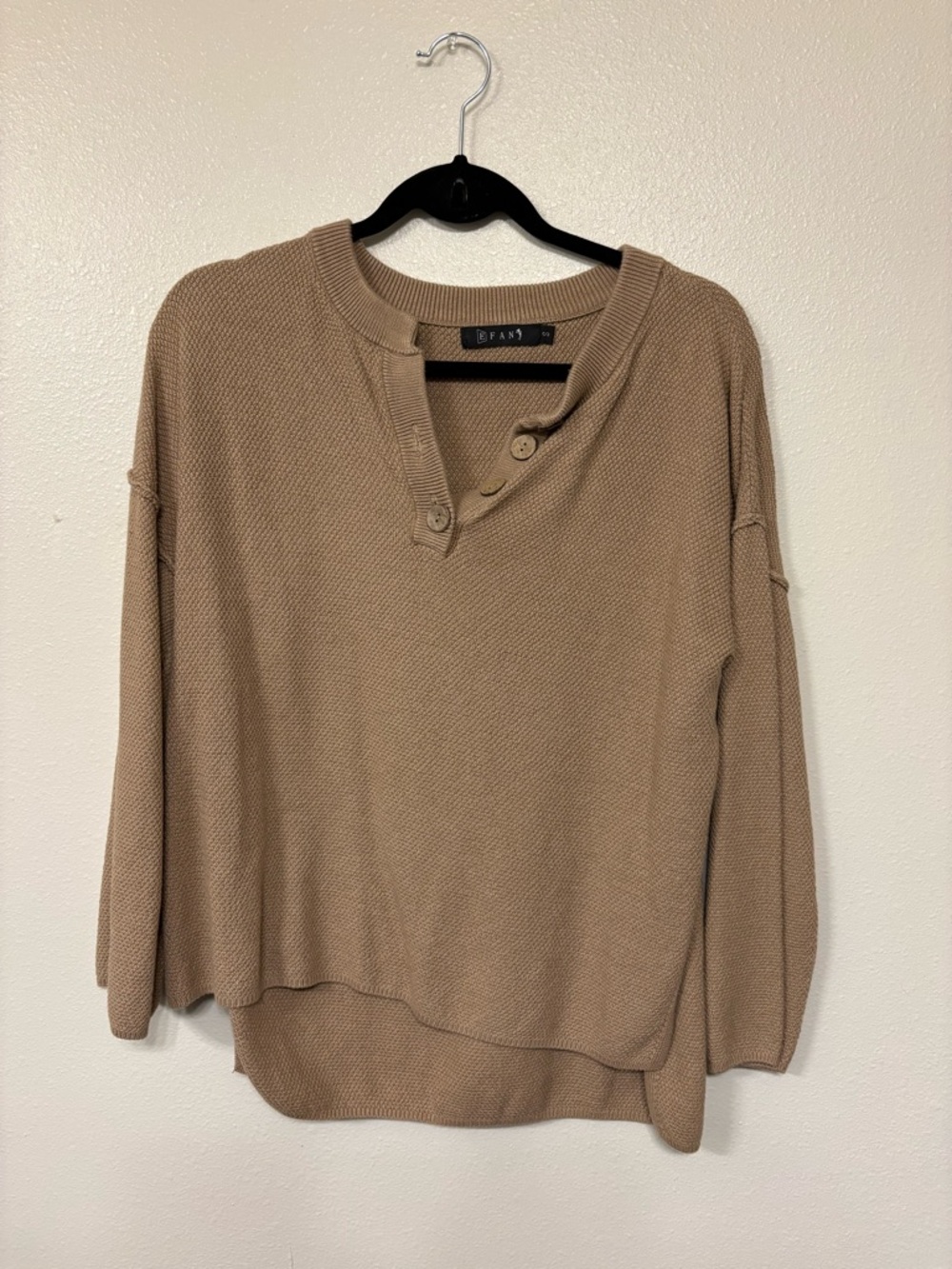 Beige Button Henley Sweater